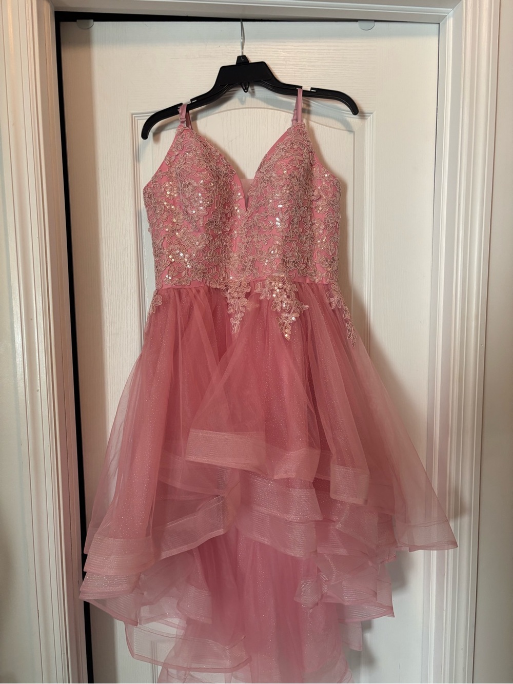 Amazon Pink Embroidered High-Low Tulle Dress